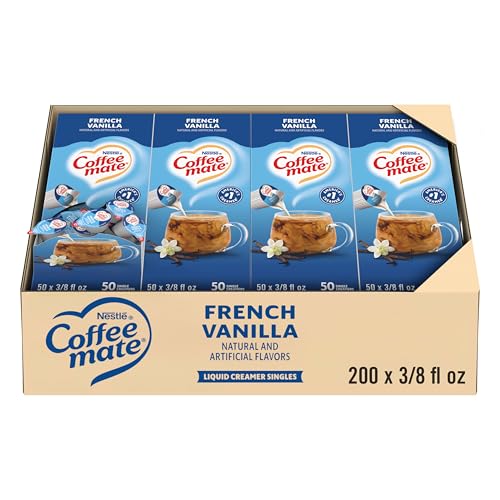 Image of Nestle Coffee mate Coffee Creamer, French Vanilla, Liquid Creamer Singles, Non Dairy, No Refrigeration, 0.375 fl oz Tubs (Pack of 200)