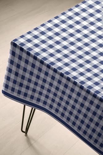 Image of Classic Navy Blue and White Checkered 4 /6 Seater Table Cloth /Cover, 52 x 72 Inch, Buffalo Plaid Pattern, Rectangle Dining Table Cover