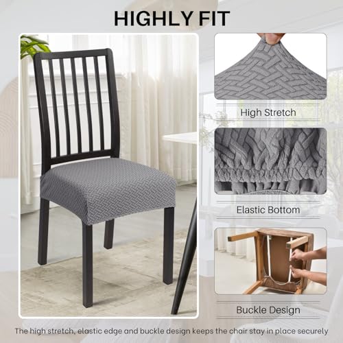Image of SearchI Stretch Dining Chair Seat Covers Set of 4, Soft Removable Washable Seat Covers for Dining Chairs, Dining Room Seat Cover Protector (Rear-Covered, Twill Jacquard Grey)