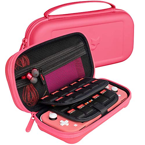 ButterFox - Funda para Nintendo Switch Lite Coral, 19 juegos y 2 soportes para tarjetas Micro SD, almacenamiento para accesorios Switch Lite (coral)