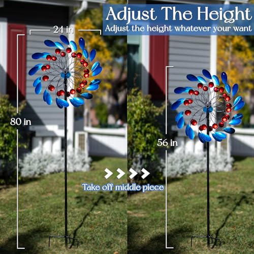 Pure Echo Solar Wind Spinners for Yard and Garden - Metal Wind Spinners Outdoor, Wind Sculptures for Birthday Gifts Decorations(80'' x 24'')