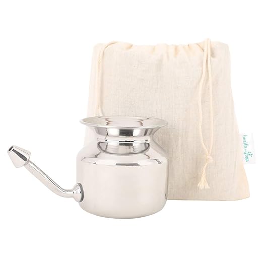 HealthAndYoga Superior Stainless Steel Neti Pot + Pure Neti Salt 25 Sachets