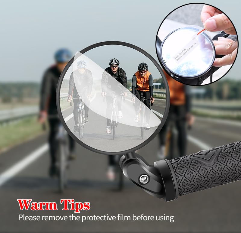 Handlebar Bike Mirrors, 1pcs HD Bicycle Rearview Mirror, Adjustable Handlebar Mounted Convex Mirror with Allen Wrench, for Mountain Road Bikes