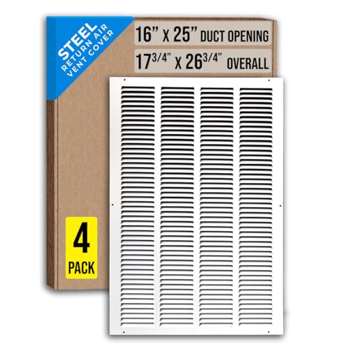 [4 Pack] Handua Steel Return Air Grille - 16x25 Duct Opening (White) 17.75W x 26.75H