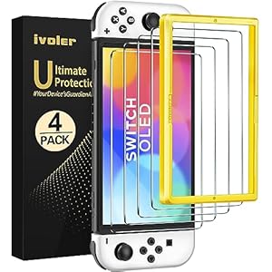 ivoler 4-Pack Tempered Glass Screen Protector Designed for Nintendo Switch OLED Model 2021&2023 with [Alignment Frame] Transparent HD Clear[Updated Version] Screen Protector for Switch OLED 7”