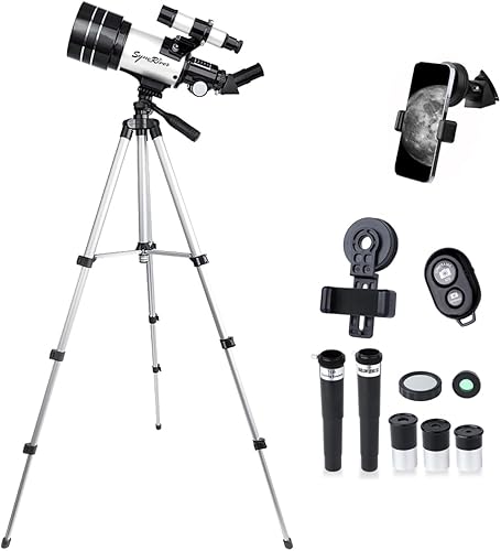 Telescopio, apertura de 2.756 in (15X-150X) telescopios refractores portátiles para adultosniñosprincipiantes en astronomía, telescopio de viaje