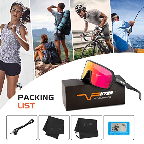 Scvcn Polarized Cycling Glasses Mountain Bike Glasses Mtb Glasses Sports Sunglasses Men Women Bicycle Riding Glasses Biking Glasses Tr90 Baseball Running Fishing Golf Sunglasses Cycle Glasses Red #TOP5