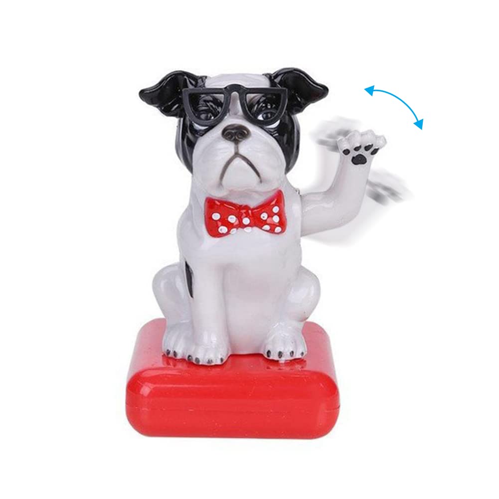 Solar Dancing Puppy Doll Ornament Figurine - Shaking Solar Car Dashboard Sculpture Doll Toy Decor for Car, Home, Offices & Vehicle Interior Decoration (Black White)