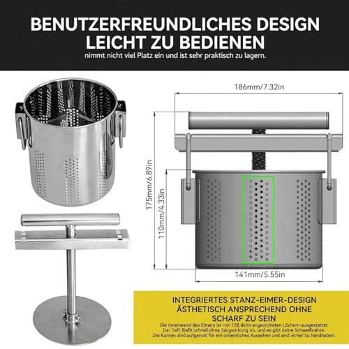 Manuelle Käse- & Gemüsepresse aus Edelstahl – Joghurt Filter für Griechischen Joghurt, Ricotta, Paneer – Heavy Duty Lebensmittel-Squeezer zum Entwässern von Weichem Obst & Gemüse