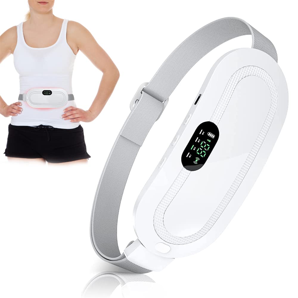 Portable Cordless Heating Pad, Menstrual Heating Pad, Period Heating Pad for Cramps with 3 Heat Levels and 4 Vibration Massage Modes, Stomach or Back Heating Pad for Women and Gir (White)