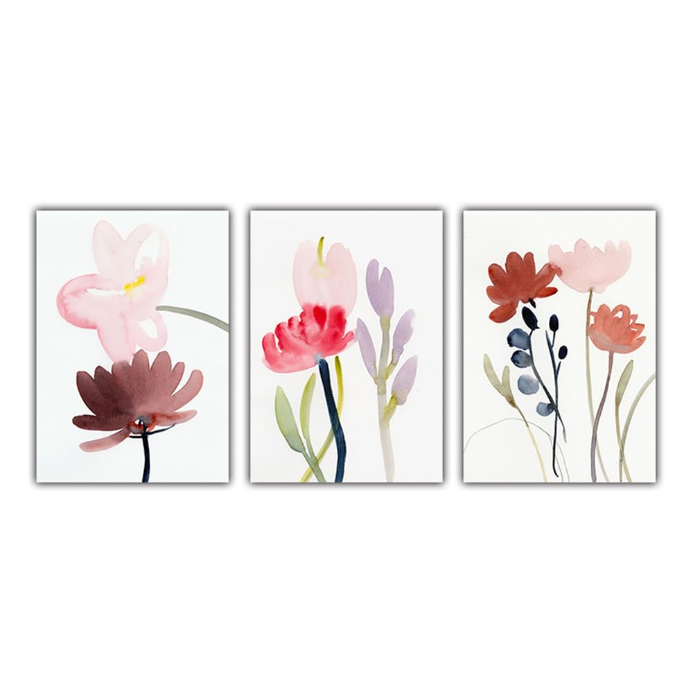 WBYZAC Wall Pictures-Peony Flowers Ink Painting Botanical Watercolor Posters Canvas Painting Wall Art Prints Picture for Living Room Kitchen Home Decor-30 * 50cm*3PCS (No Frame)