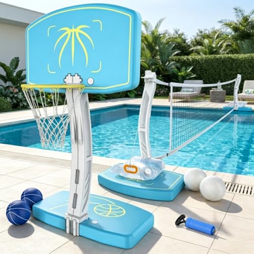 Pool Basketball Hoop & Volleyball Net Combo with Steel Frame