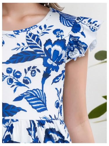 Floerns Girl's Floral Print Flounce Sleeve A Line Dress Vacation Long Dresses3