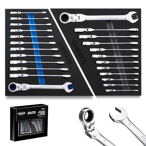 toolant 24pcs Ratcheting Wrench Set, Flex-Head Ratchet Combination Wrench Sets with Switch Design, 8-19mm & 1/4