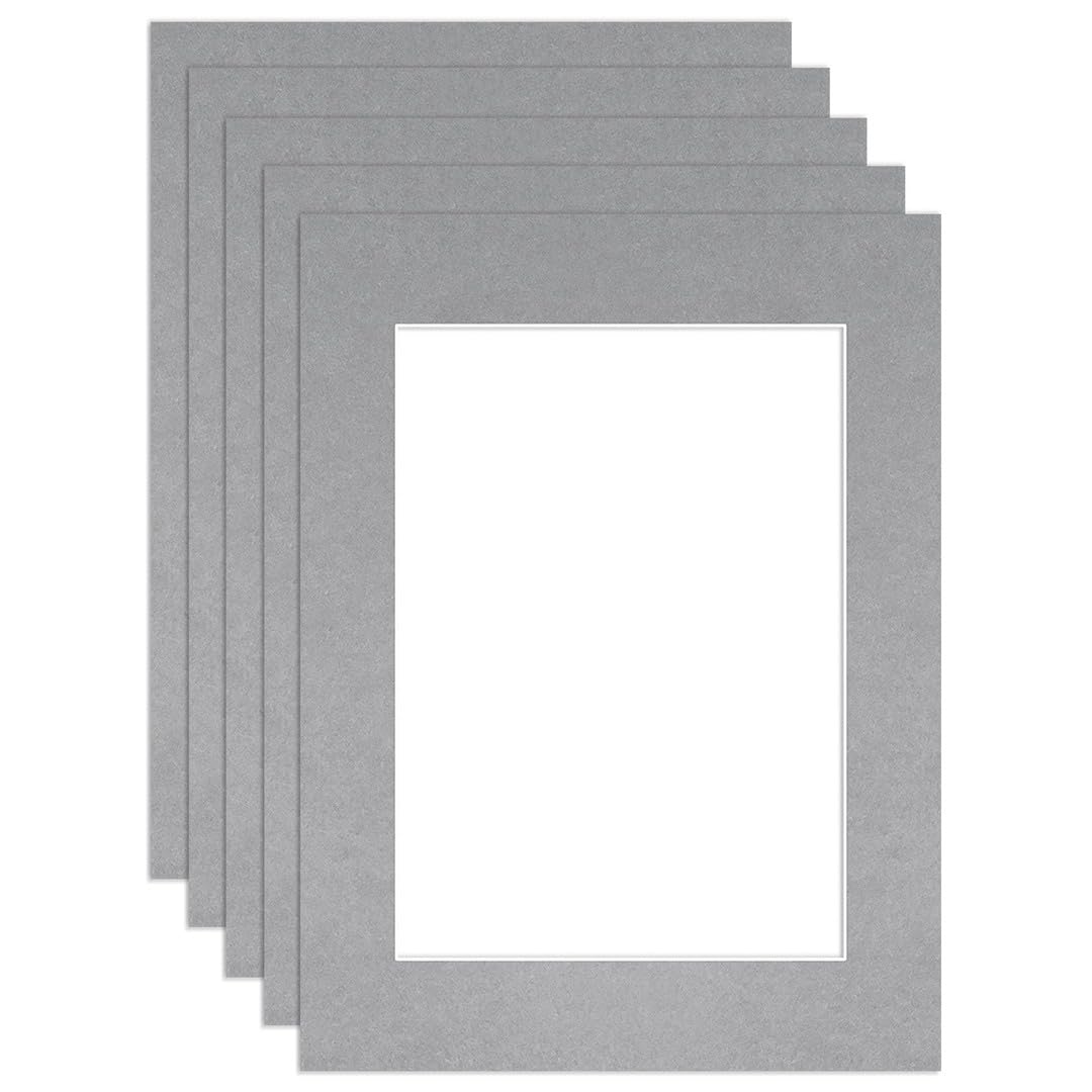 Procut Global 16x12" Silver Picture Mounts to Fit A4 Aperture - Precision Cut Cardboard Photo Mount - Ideal for Frames, Prints, Artwork & Certificates - Sizes & Colours Available - 5 Pack
