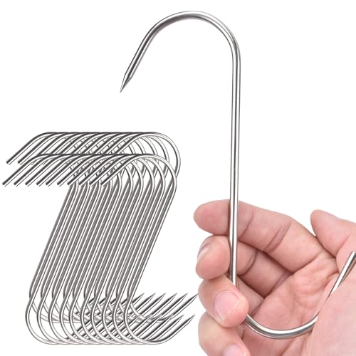 Alele 20p Meat Hooks,Stainless Steel Butcher Hooks Meat Hook Tool for Poultry Processing Smoking Drying Hanging BBQ (fba-Meat Hook 6inch 20pack 4mm)