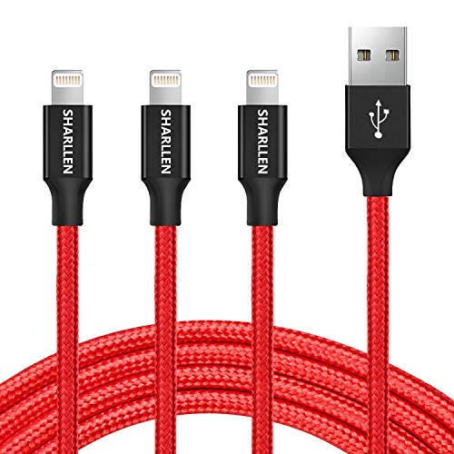 Crazy Clearance SHARLLEN iPhone Lightning Charging Cable [3 Pack 6FT] MFi Certified Charger Cable High-Speed Charging Cord Nylon Braided USB Charging & Syncing Cord Compatible Xs/MAX/XR/X/8/8P/7/7P/6/iPad/iPod(Red)