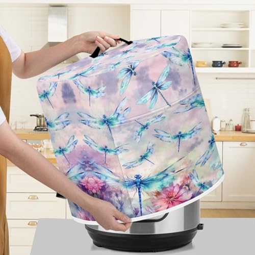 Image of Cozeyat Dragonfly Floral Kitchen Decor Accessories Appliance Dust Cover for Electric Pressure Cooker /Air Fryer /Rice Cooker /Steamer /Toaster,Pressure Cooker Cover 3 qt