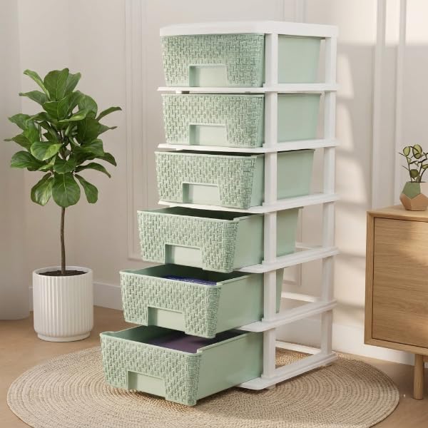 Image of Plastic Modular Drawer Storage Chest Of Drawers Organizer Storage Box, Large Stomo Racks For Multipurpose Anti-slip Shoes Organizers (Green, 6 Layer)