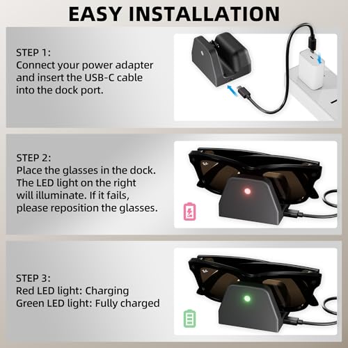 Image of DAIERTEK Charging Stand for Meta Smart Glasses, Black | Compatible with Wayfarer, Compatible with Skyler, Compatible with Headliner, LED Indicator