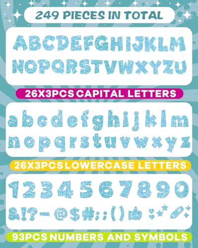 Image of 249 Pcs Glitter Bulletin Board Letters, Numbers and Punctuation 4 Inch | Cut Out Letters for Bulletin Board Decorations, Poster Board Letters Alphabet Cutouts for Classroom Wall Decor (Light Blue)