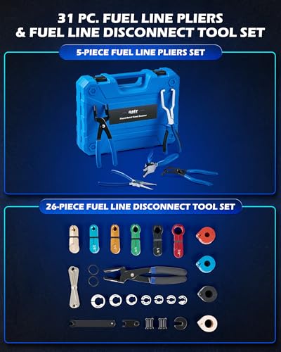 Image of Orion Motor Tech Master Quick Disconnect & Fuel Line Pliers Tool Set, 31pc Fuel Line Disconnect Tool Set with Fuel and AC Disconnect Pliers, Heavy-Duty Fuel Pipe Repair Set for Auto A /C Fuel Line