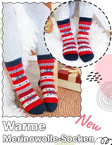 Sandsuced Kinder Wollsocken - Warme Merino Wintersocken für Mädchen und Jungen, 6 Paar, Schneeflocke Design, 1-3 Jahre – Bild 3