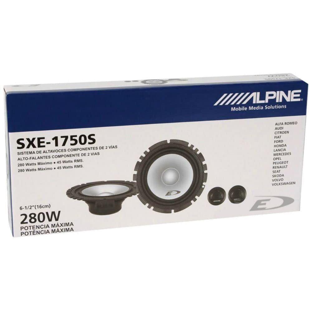 1 Alpine SXE-1750S Kit de 2 vías 6,5" 16,5 cm Altavoces 45 Watt RMS 280 Watt MAX con Woofer, Tweeter de Puerta de Coche, Kit de par con Accesorios gratuitos y Adhesivos Personalizados