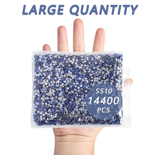 Image of Beadsland Flat Back Rhinestones Bulk, Light Sapphire, SS10, 14400pcs | Flatback Glass Gems for Nails Crafts Clothes DIY Decoration, Glue Fix, 2.7-2.9mm,Light Blue