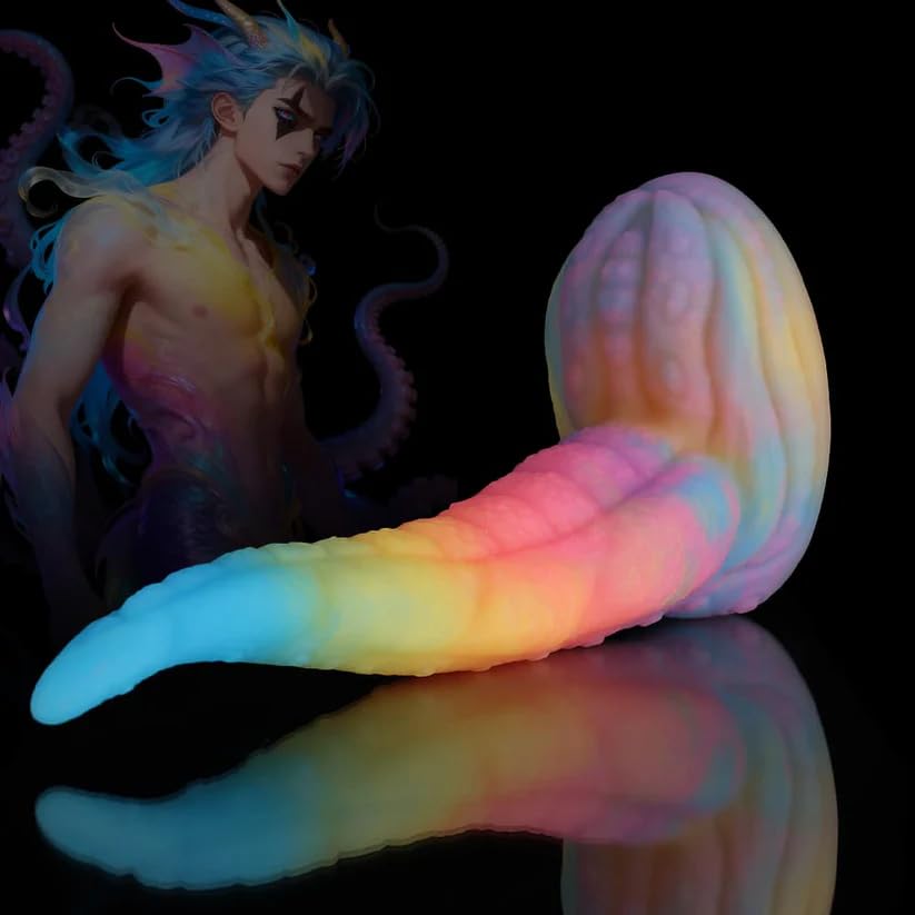 Fantasy Tentacle Dildo with Suction Cup, Soft Silicone Adult Sex Toys, Rainbow Glow in the Dark Dildo for Women, Flexible & Comfortable for Solo Play or Couples Adventure (): Small