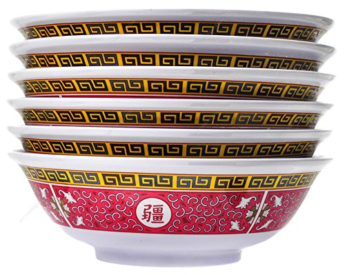 Melamine Oriental Pho Noodle Soup Bowl, 70 Ounce, Longevity Design, Set of 6