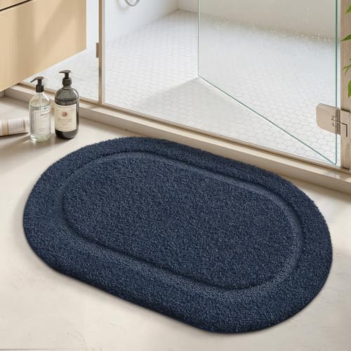 Image of Color&Geometry Oval Blue Bathroom Rugs 36x24, Extra Soft Absorbent Microfiber Bath Rugs, Non-Slip Bathroom mat, Washable Plush Bath Mats for Bathroom, Shower, Bathtub, Laundry, Blue