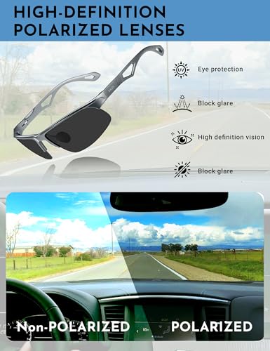 Image of BIRCEN Polarized Anti-Glare Sunglasses for Men: Lightweight Metal Wrap around Sun Glasses UV Protection for Driving Fishing