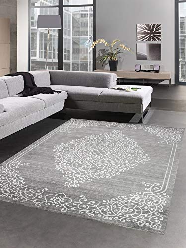 CARPETIA Teppich Wohnzimmerteppich Ornamente Design mit Glitzer grau Größe 80x150 cm