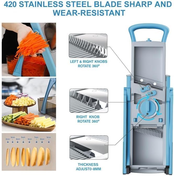Image of DAYANIDHI Vegetable Cutter Potato French Fries Graters Manual Shredder Efficiently Shred Grate and Cut Potatoes for Household Kitchen | Upgrade Safe Mandoline Slicer Adjustable Vegetable Food Chopper