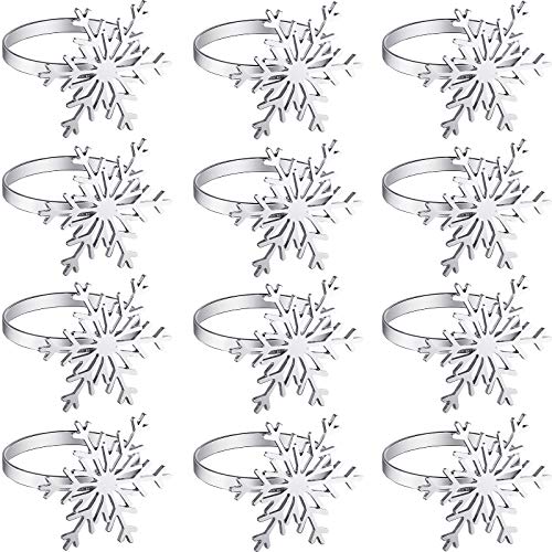 Review Discount 12 Piece Christmas Snowflake Napkin Rings Metal Snowflake Napkin Holder Rings for Christmas Dinners Parties, Everyday Home Table Decoration Accessory (Silver)