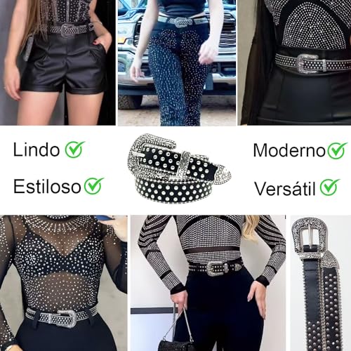 Cinto Country Feminino Moda Punk Rock Gótico Balada com Tachinhas