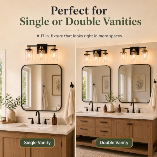 Image of L LOHAS LED 3-Light Bathroom Vanity Light, Black and Gold