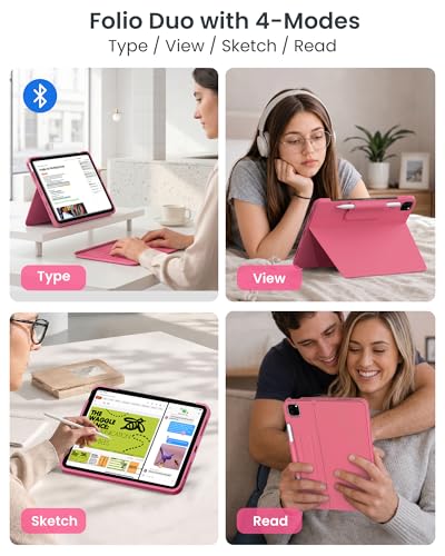 Image of typecase for iPad A16 11th /10th, Air 11 Inch M4 /M3 /M2 /5th /4th Keyboard Case | Magnetic Detachable Keyboard, Portrait /Landscape Modes, Multi-Touch Trackpad, 11-Color Backlit, Ultra-Light, Pink