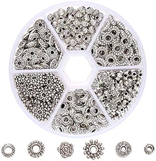 Tibetan Alloy Spacer Beads Jewellery Making Approx 300pcs Antique Silver Color Jewelry Findings for DIY Zip Ties Cord End Accessories Making Big Hole Six Shapes