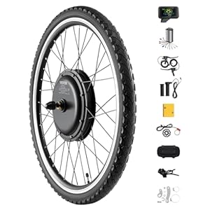 VEVOR Ombouwset voor elektrische fietsen, 1000 W, 48 V, 420 tpm, 26 inch, voorwiel, e-bike, naafmotorset met verbeterde snelheidsregelaar, gasgreepset, LCD-scherm en PAS-systeem voor racefiets