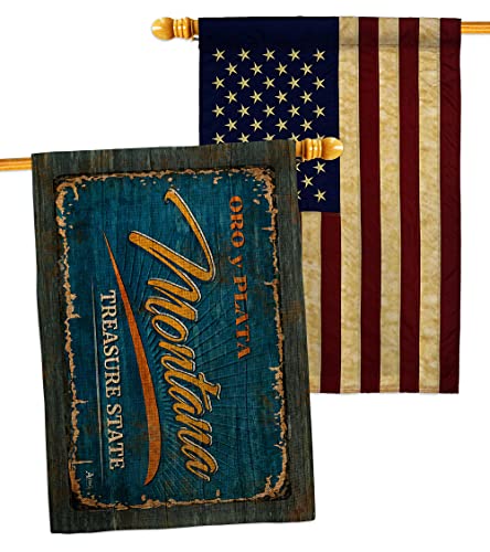 Montana Vintage Burlap House Flag - Pack Regional States USA American Territories Republic Country Particular Area Applique - Decoration Banner Small Garden Yard Gift Double-Sided Made in 28 X 40