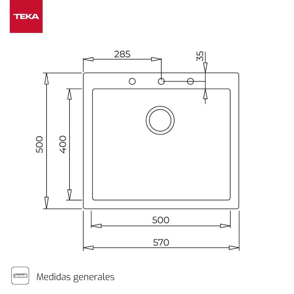 TEKA Fregadero Encastrado 1 Cubeta Granito, Profundidad 20 cm, Desagüe Automático con Válvula Canasta y Sifón, ForSquare 50.40 TG