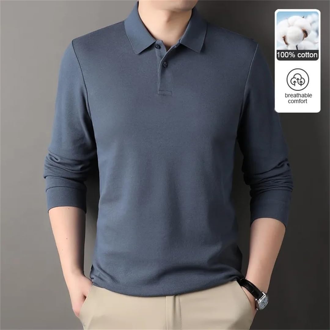 Polo da uomo a maniche lunghe in cotone pullover su misura classica per tutti i giorni