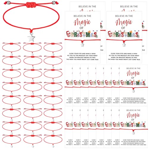 Lot de 24 bracelets de Noël tressés et réglables Quelay avec cartes de vœux pour invités