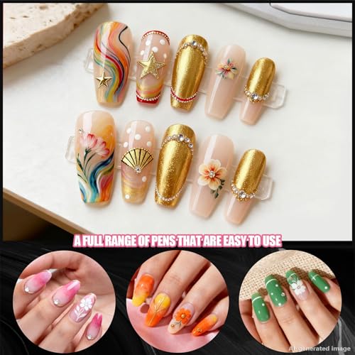 Image of Artdone Nail Art Brushes With Nail Stands Nail Art Tool Set, Dotting Tools, Dust Brush,Striping Brushes for Long Lines, Drawing Pen For Gel Polish Design supply