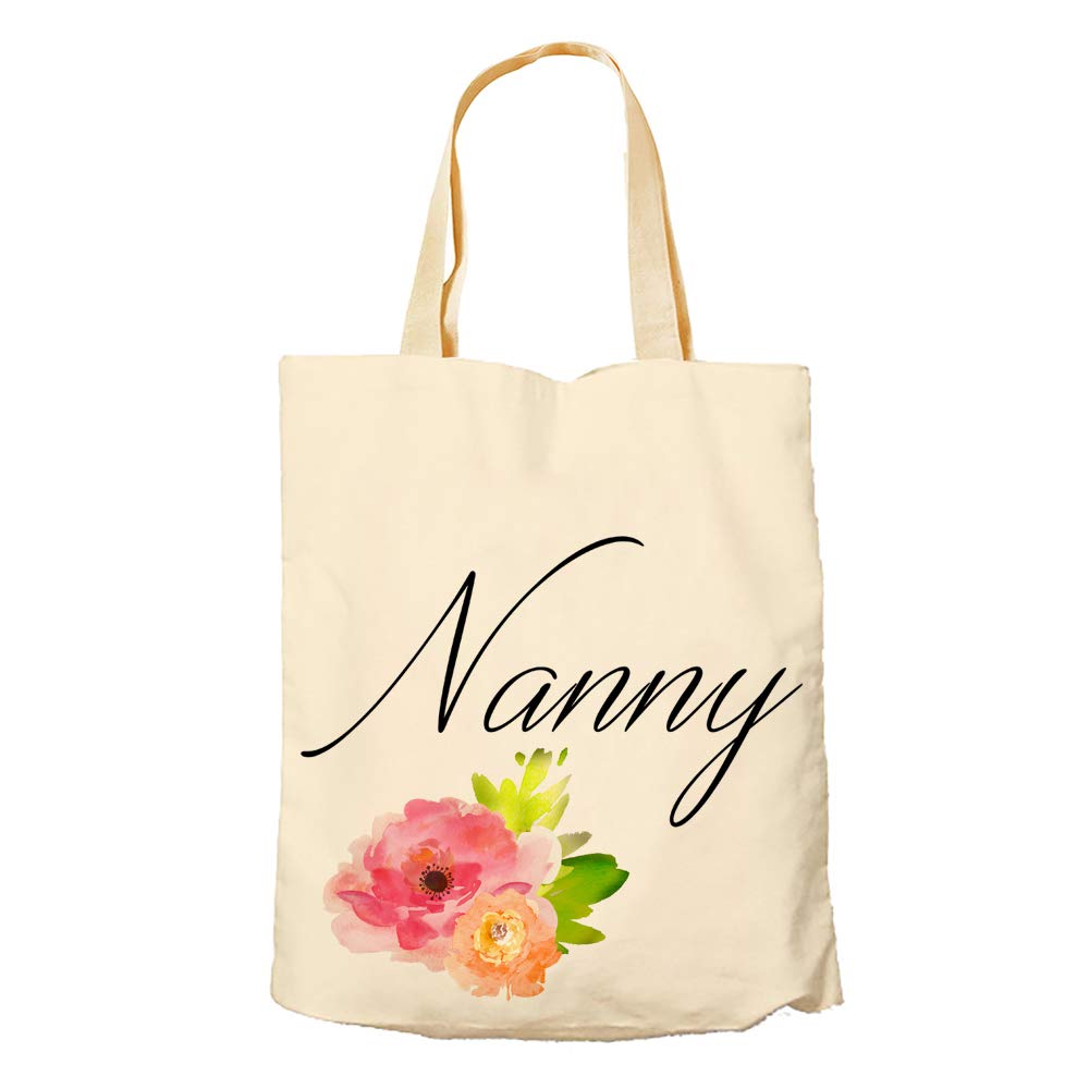 Mothers Day themed Floral Nanny funny Tote Bag-Cotton Shopping Bag.