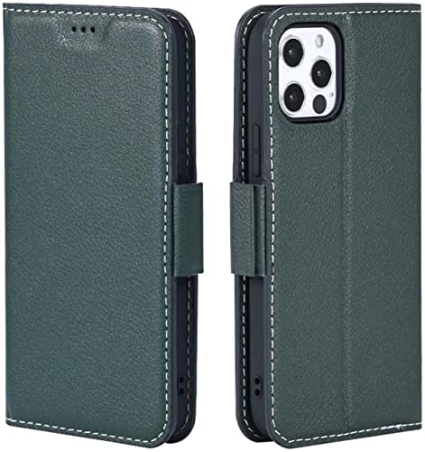 Étui en cuir de vachette iPhone 13 Pro KANUZ, clapet premium avec porte-cartes noir