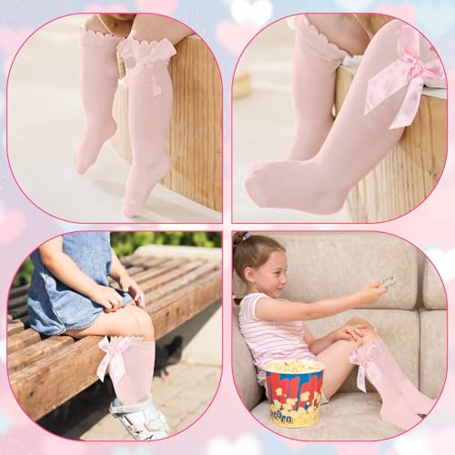 Baby Knee Socks, Bow Ruffled Knee High Socks Long Cotton Tube Stockings for Infant Toddler Girls Newborn Dress Socks4