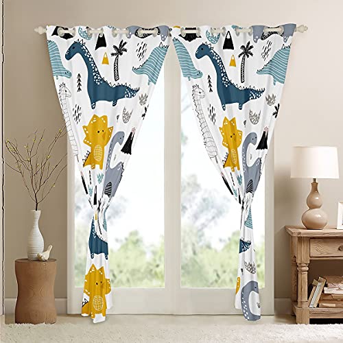 Loussiesd Kids Dinosaur Curtains Cartoon Animals Opaque Curtain Beautiful Dino For Kids Boys Girls Window Curtains for Bedroom Luxury Drapes Cute 2 Panel Set W46*L54 - Image 4